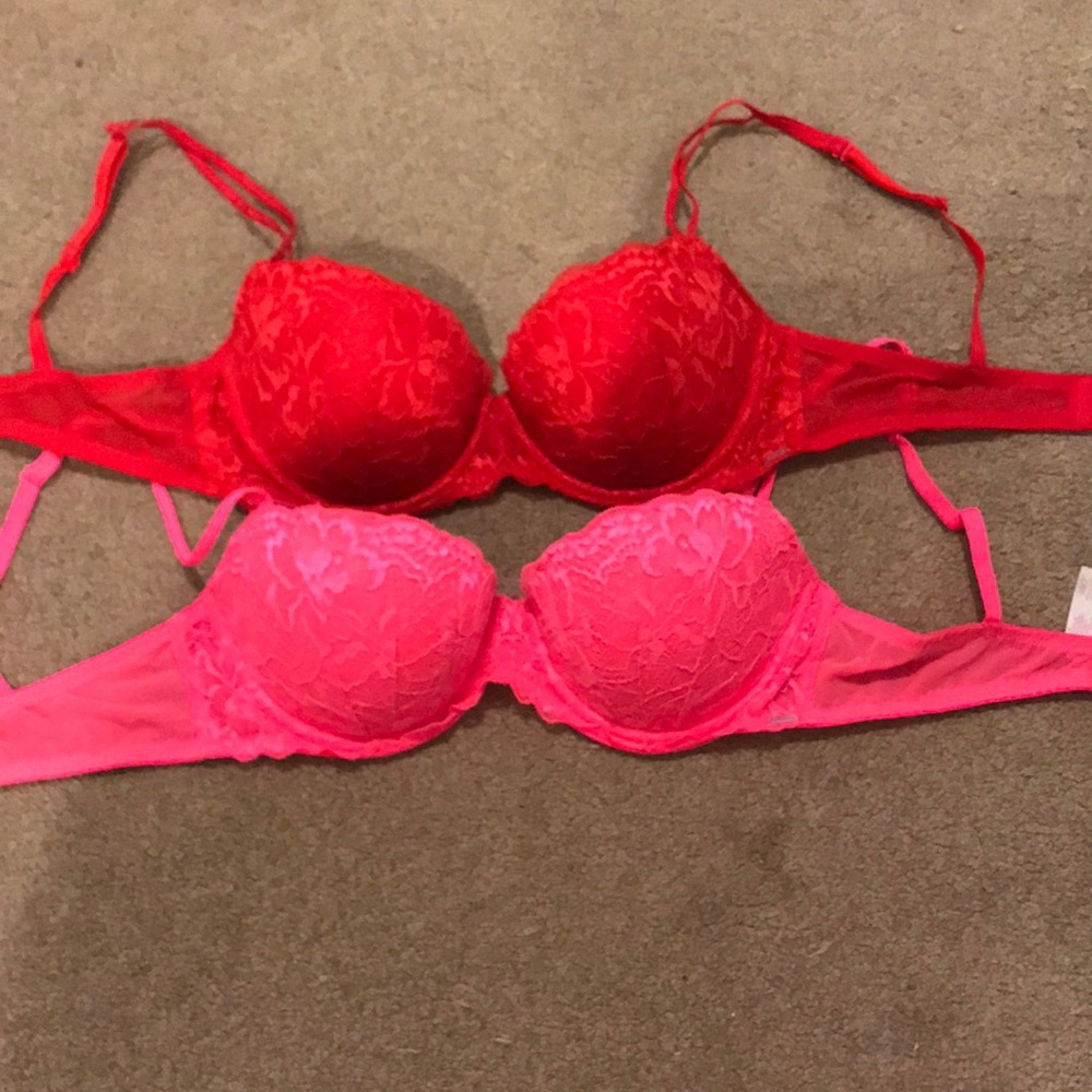 Victoria Secret PINK bras! Hot Pink & Red 36C!